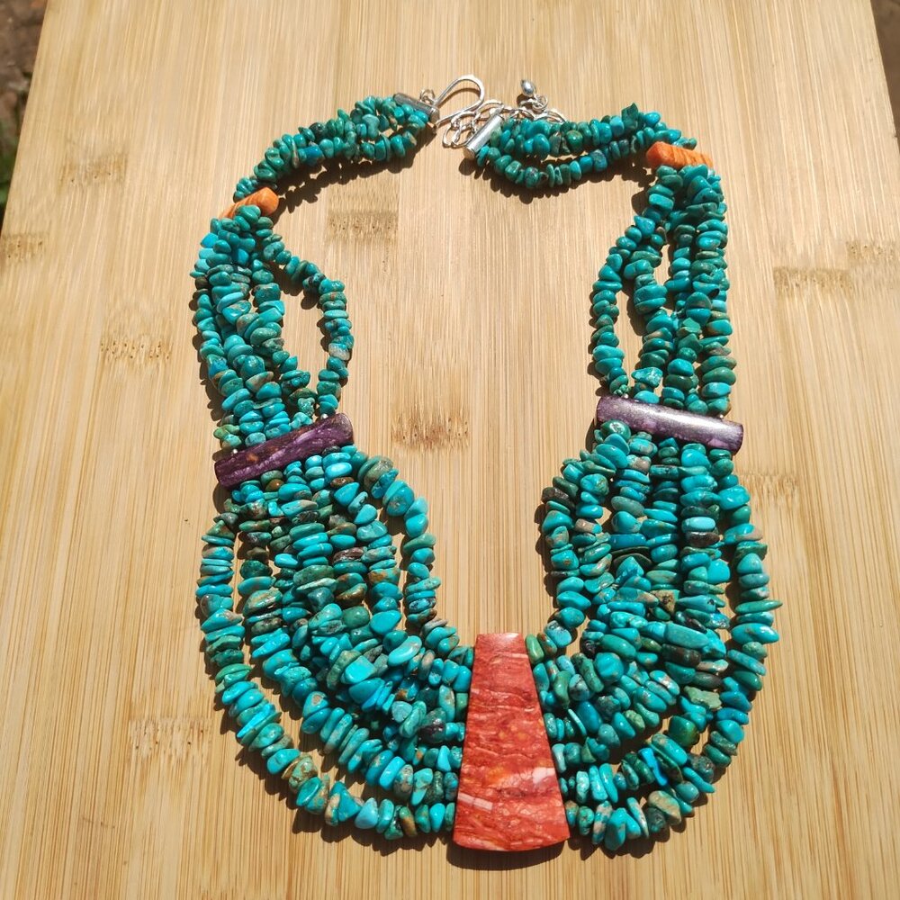 Jay King DTR mine finds Turquoise spiny oyster Statement necklace 925 Sterling S - Picture 2 of 16